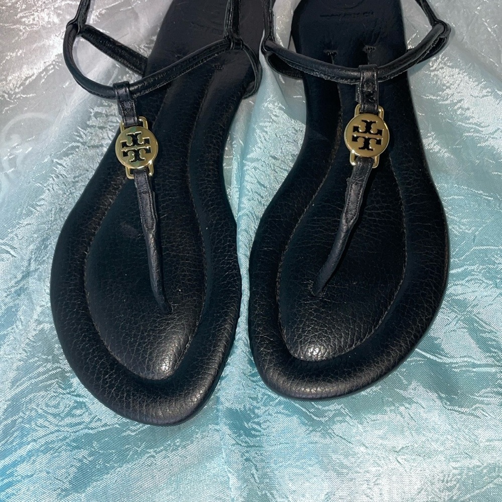 Tory Burch Black Sandals with Gold Accents